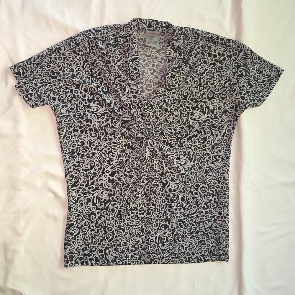 Nine West Funky Black and White Pattern Blouse